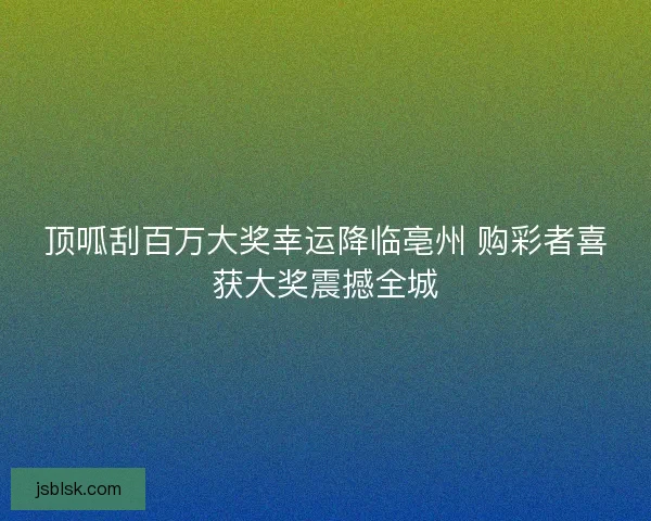 顶呱刮百万大奖幸运降临亳州 购彩者喜获大奖震撼全城